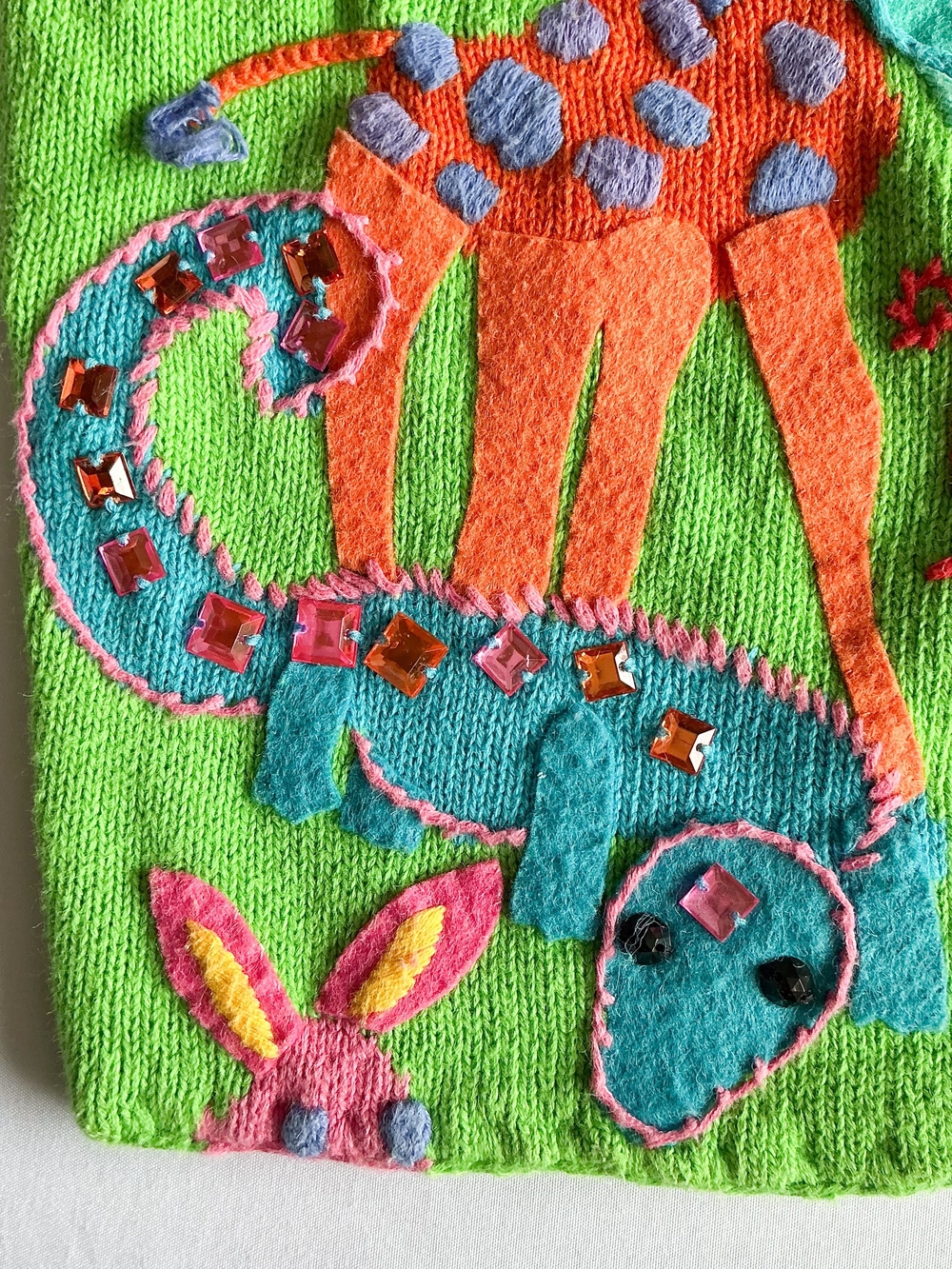 Vtg Michael Simon Animal Cardigan Sweater Bright Green Jungle Safari Knit Sz Med - Picture 9 of 15